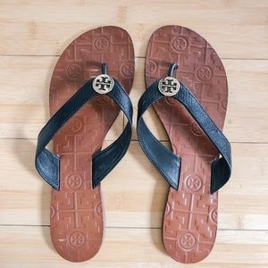 Tory Burch Thora Thong Sandal Black and Gold
